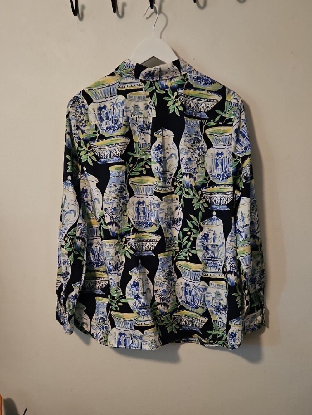 Talbots Black Button-Front Shirt with Blue & Green Ceramic Jar Print - Picture 6 of 6